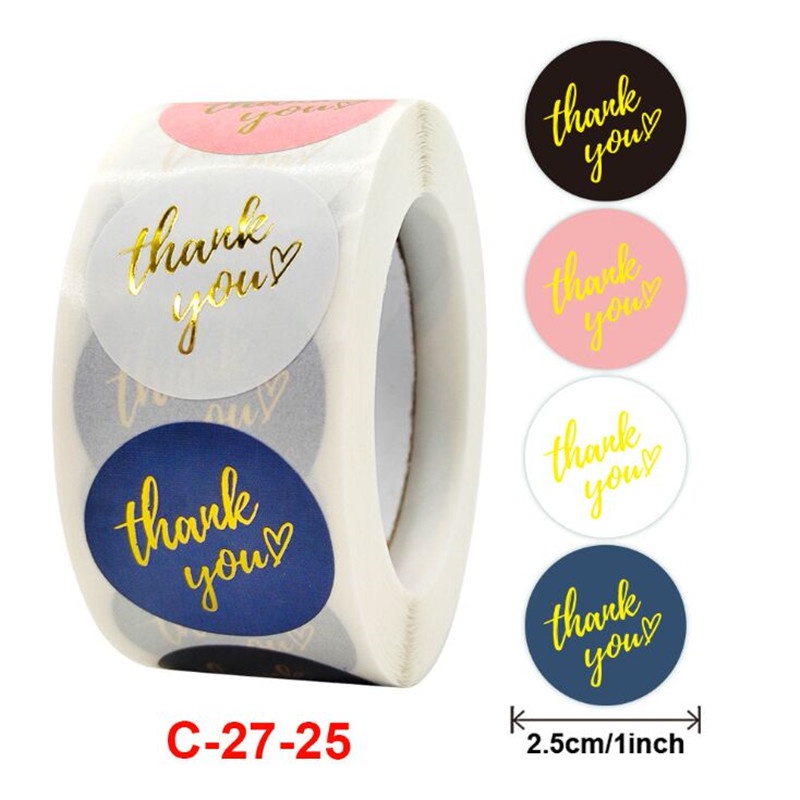 Set 500 nhãn dán tự dính họa tiết chữ Thank You màu hồng/đen trang trí giáng sinh