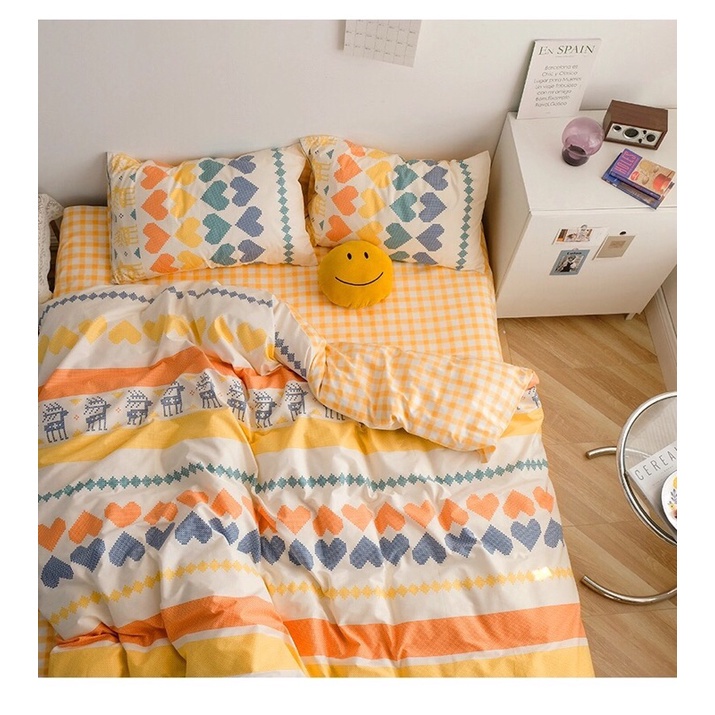 Bộ Chăn Ga Gối ❤️ Cotton living 100% cao cấp đủ size ga giường họa tiết trái tim đáng yêu nhập khẩu Hàn Quốc chính hãng