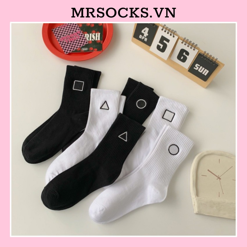 Vớ Tất Cổ Cao Squid Game Bắp Chân Đen Trắng Cotton Kháng Khuẩn Freesize Nam Nữ 36-44 MRSOCKS VC085