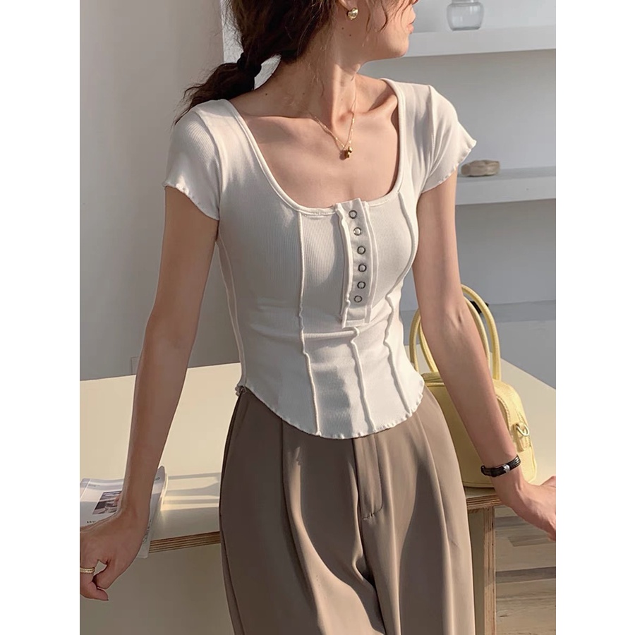 Áo len dệt kim hàng khuy (cúc) nổi dáng vạt tôm tôn eo (3250#)