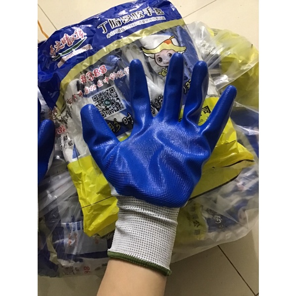 10 đôi gang tay cao su 388 - gang tay bảo hộ phủ sơn xanh