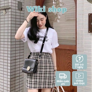 Set áo thun FASHION + chân váy kẻ caro - Set váy đầm nữ freesize chất thun co giãn siêu xinh C104