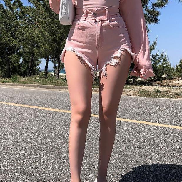 Quần short cạp cao dáng rộng chất denim mỏng thời trang mùa hè sành điệu cho nữ