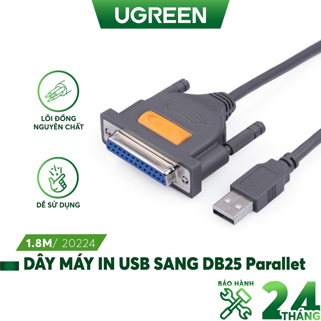 Dây máy in USB sang DB25 Parallet dài 1.8m UGREEN 20224 (Đen)