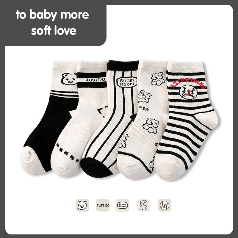 Set 5 Đôi Tất Cotton Hoạ Tiết Hoạt Hình Đáng Yêu Cho Bé 1-13 Tuổi
