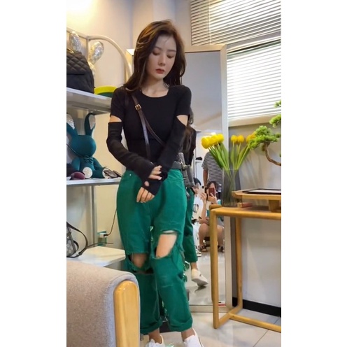 Áo Thun Trơn Dài Tay Cổ Chéo Cách Điệu