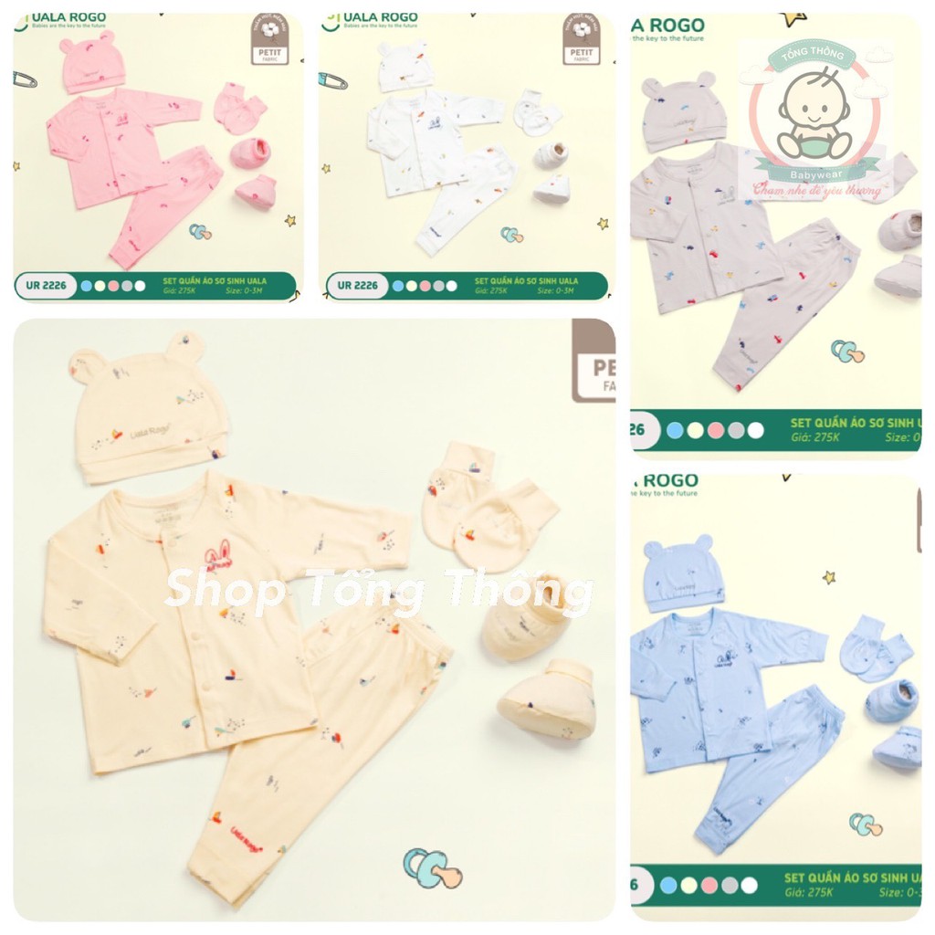 Set combo Uala Rogo sơ sinh petit siêu mềm mịn cao cấp dài tay cúc giữa in giao thông bé trai bé gái Uala Rogo 2226