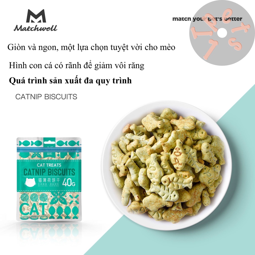 Bánh Quy Catnip Biscuits Tiêu Búi Lông &amp; Giảm Hôi Miệng Cho Mèo 40g