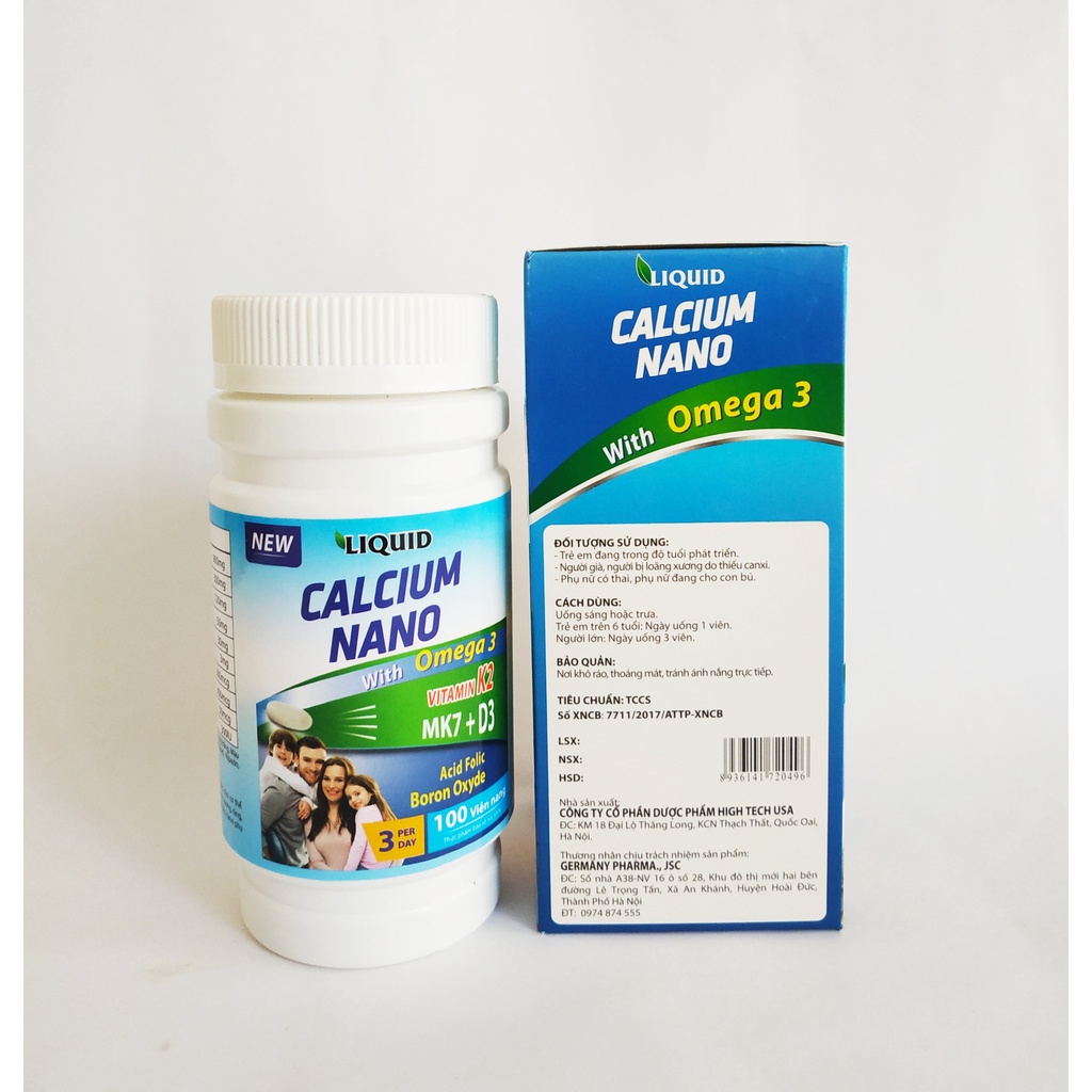 Viên Uống Bổ Sung Canxi Nano, D3, Vitamin K2 , Omega 3 Cho Mọi Đối Tượng – Liquid Calcium Nano  – Lọ 100 Viên