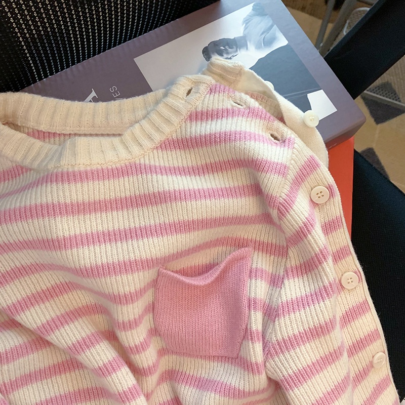 Áo Len Tay Dài Form Rộng Họa Tiết Sọc Dễ Phối Đồ