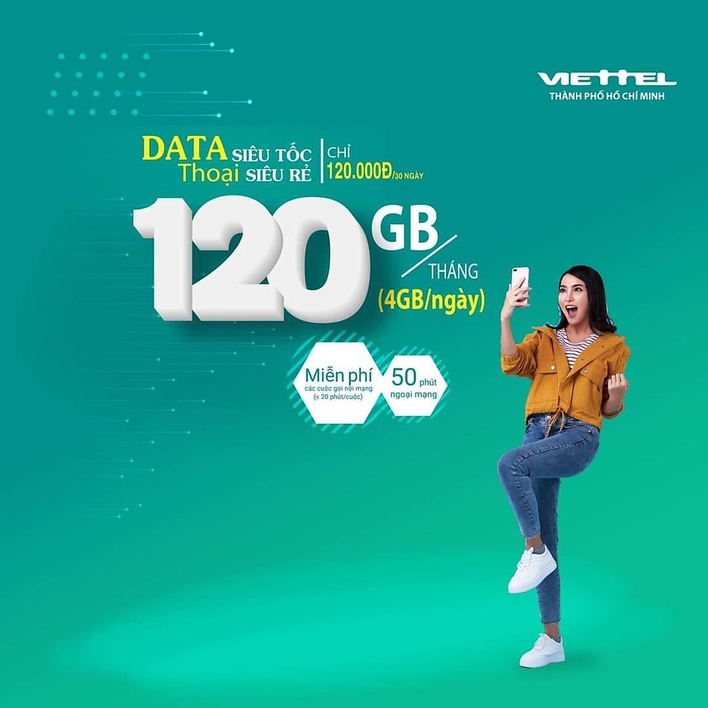 Sẵn Tháng Đầu - Sim 4G Viettel V120 plus 4Gb/Ngày, Gọi Miễn Phí Nội Mạng Dưới 20 Phút - Viễn Thông HDG