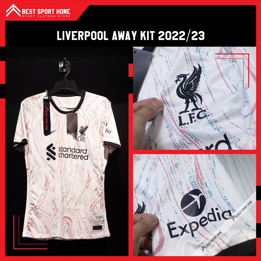 Set quần áo bóng đá Liverpool Sân khách 2022/23 - Mẫu chính thức màu trắng form Âu - In ấn tên số theo yêu cầu