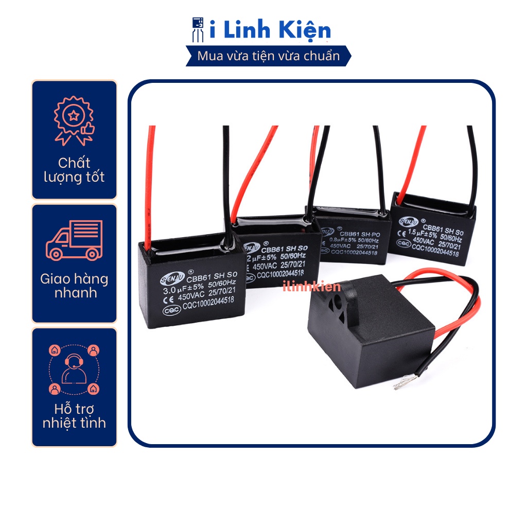 Tụ quạt 1uF-8uF dây SENJU CBB61 loại tốt