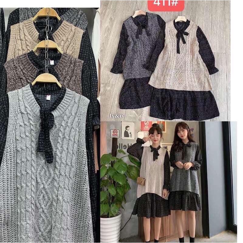 SET VÁY KẺ +ÁO LEN XINH CHO CÁC NÀNG
