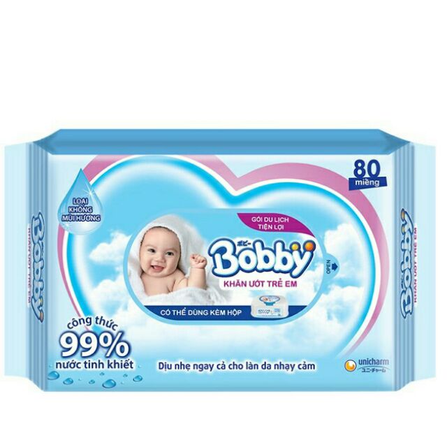 Khăn ướt bobby 80 tờ không mùi