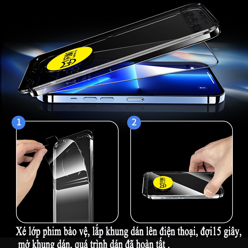 Kính cường lực Iphone 11 / 12 / 13/ 14 Pro, Pro Max chính hãng  khung dán tự động full màn hình