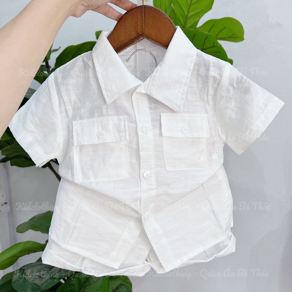 Bộ đồ bé trai cộc tay vải đũi, size từ 8 - 28kg