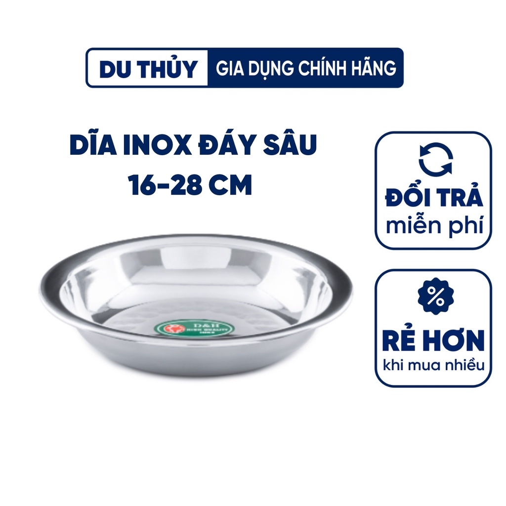 Dĩa inox tròn đáy sâu đường kính 16 cm đến 26 cm của tổng kho gia dụng Du Thủy