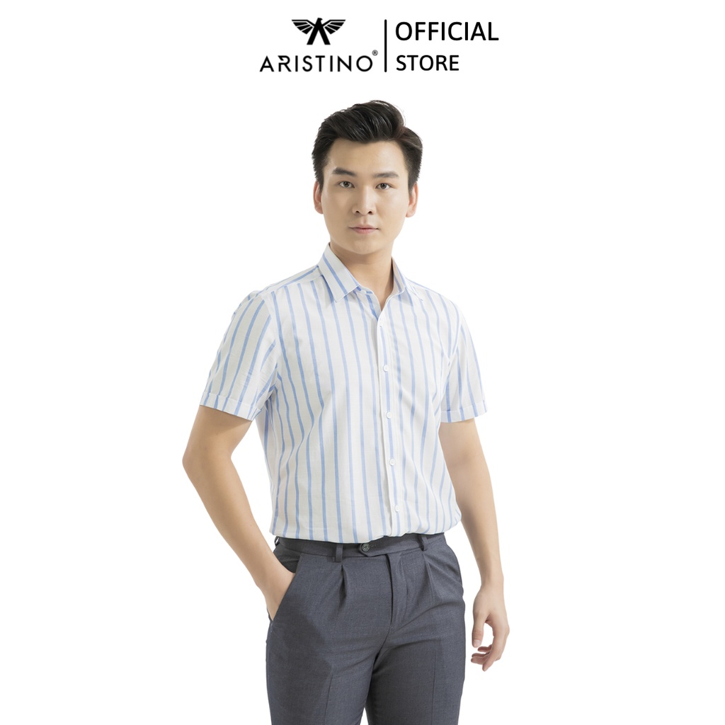 Áo sơ mi nam ngắn tay ARISTINO dáng ôm nhẹ slim fit tà lượn - ASS022S1