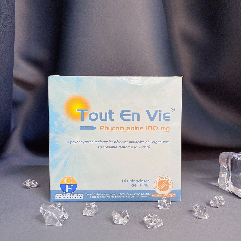Tảo biển Tout En Vie, Pháp (14 ống dạng nước) kèm vitamin C giúp chăm sóc da, tốt cho huyết áp, tim mạch, tiểu đường
