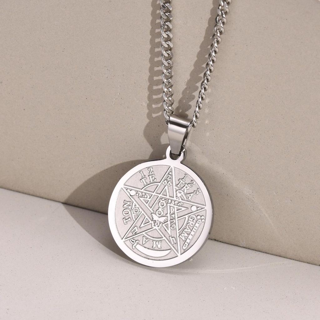 Dây chuyền VNOX thép không gỉ mặt ngôi sao ma thuật phong cách punk Solomon Pentagram Talisman cho nam và nữ