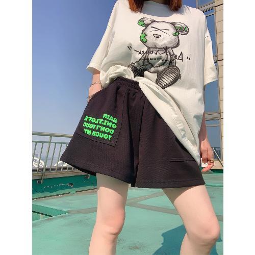 Quần ngắn ống rộng Lưng Thun In Chữ Thời Trang Mùa Hè Mới Cho Nữ