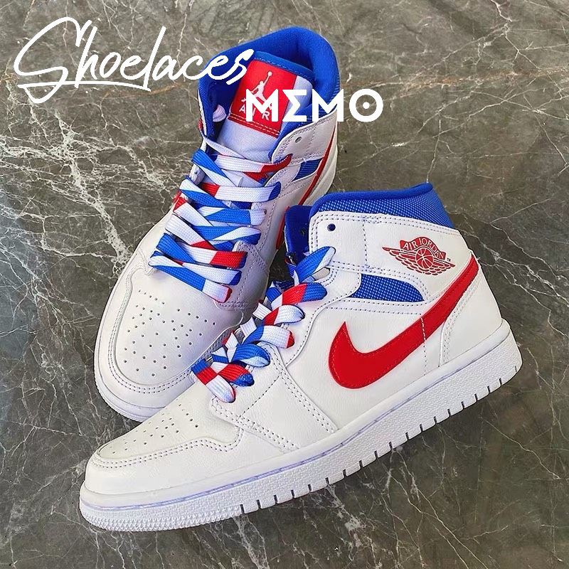 Dây Giày Nike Air Jordan1 Mid White Red Royal- Phối Màu Custom Xanh Đỏ