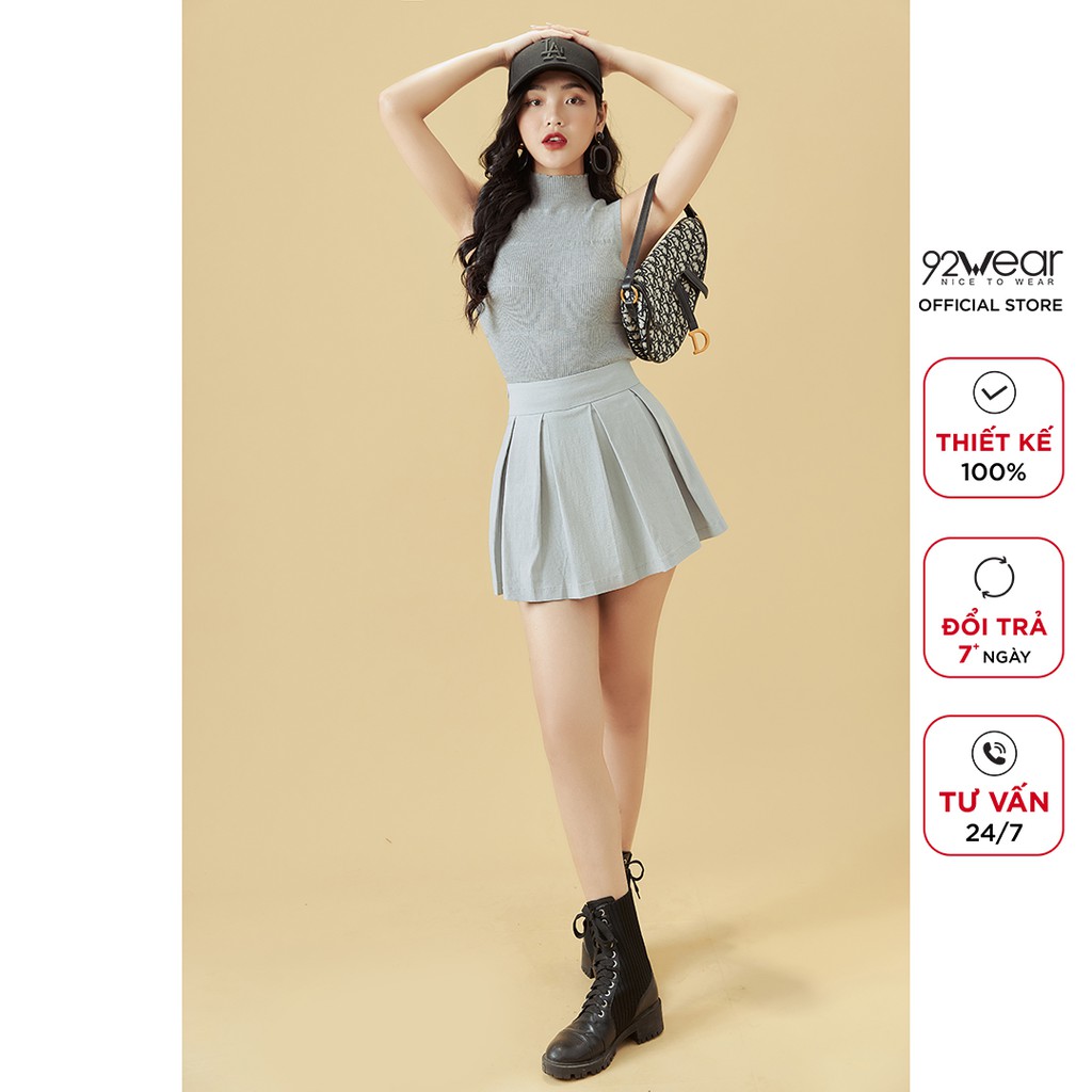 Áo len nữ 92WEAR màu màu Be Ghi mỏng sexy sát nách thiết kế bacsic trơn hàn quốc cổ cao trơn đẹp ALA0051 | BigBuy360 - bigbuy360.vn