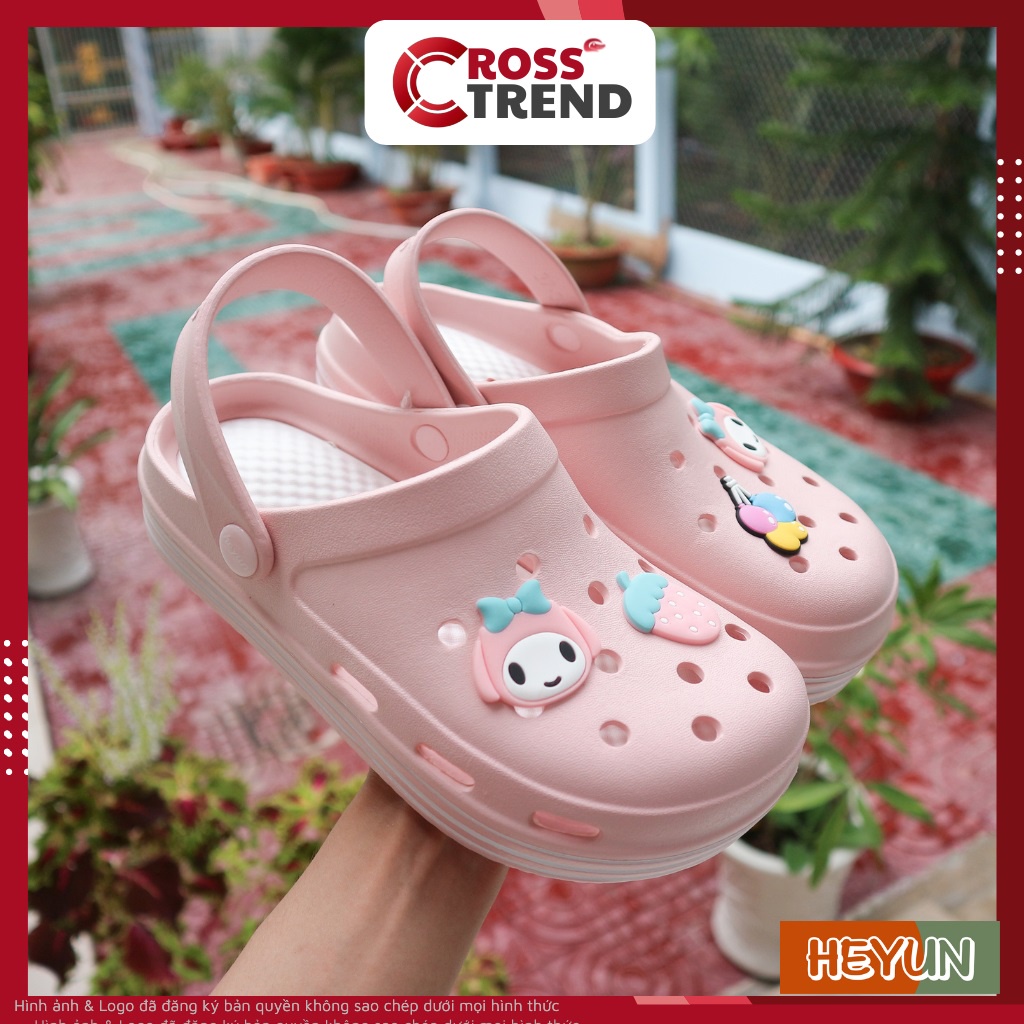 Dép cross, Dép crocs nữ Y Tá đẹp hãng Heyun quai ngang 100% nhựa Eva siêu êm chân tặng 8 sticker jibbit CROSS TREND
