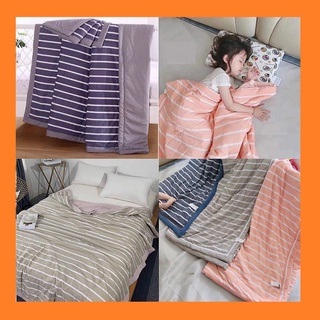 Mền đũi hè thu kẻ sọc - chăn bông cotton 2 lớp có chần bông