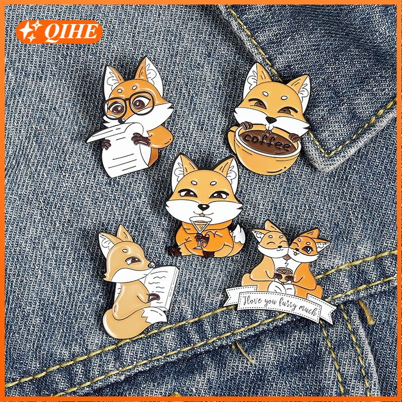 Ghim cài áo QIHE JEWELRY hình chú cáo hoạt họa đáng yêu vui nhộn