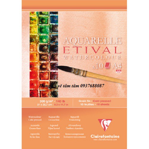 [ TÂM TÂM ]-Sổ vẽ màu nước Clairefontaine Aquarelle Etival watercolor coldpress 300gsm 10 sheets-