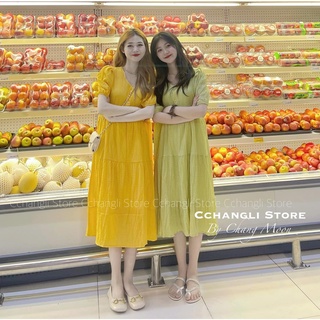 ✨BÁN SỈ✨Đầm suông xốp nhăn cổ tròn 3 màu xanh,vàng,hồng