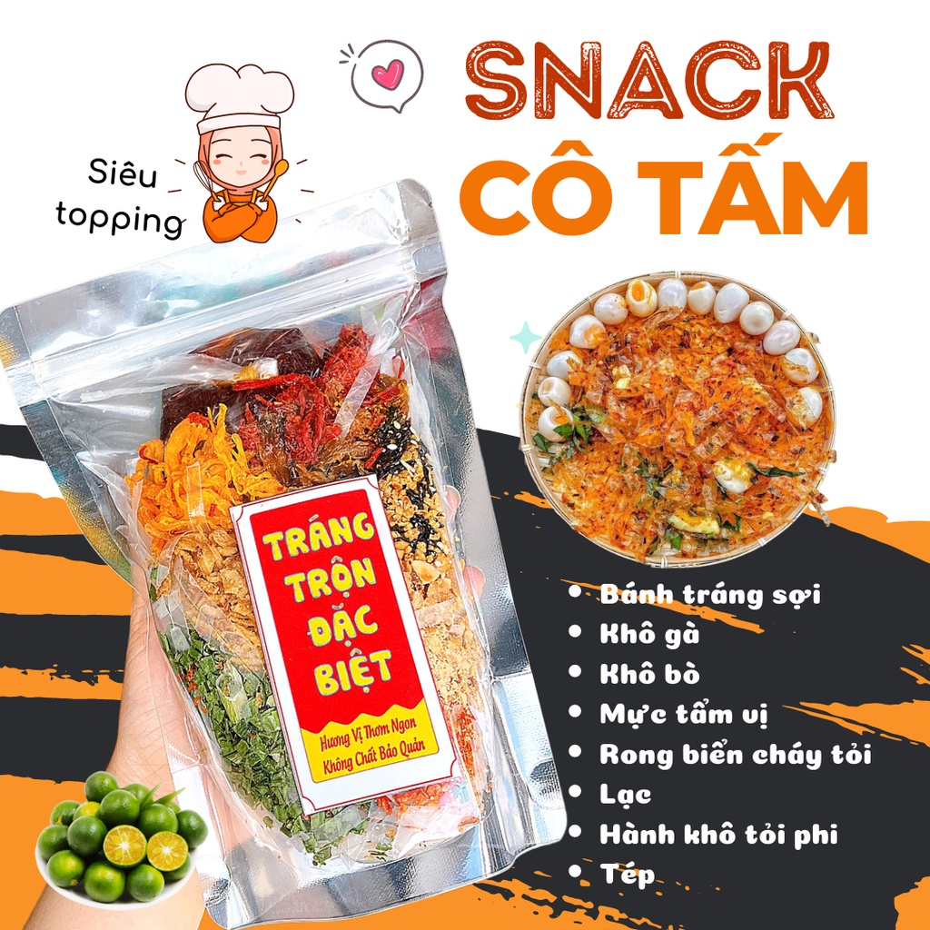 Bánh tráng trộn siêu topping mix 9 vị Bánh tráng sợi trộn nước sốt bò cay siêu ngon độc quyền Snack Cô Tấm