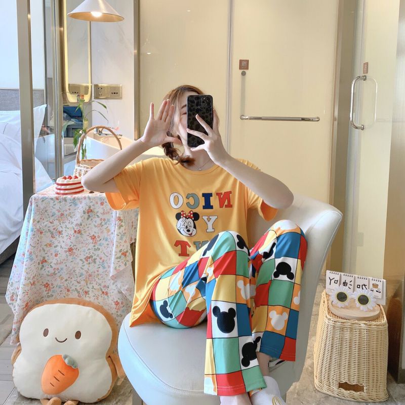 [ Sẵn 5 mẫu ]Set Đồ Ngủ Mặc Nhà Tay Ngắn Kiểu Dáng Dễ Thương Xinh Xắn Cho Nữ