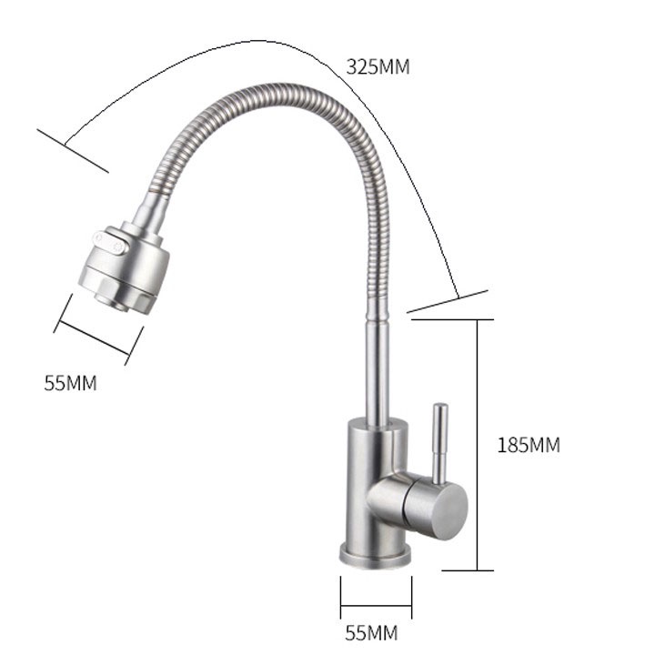 Vòi rửa bát nóng lạnh inox 304 trắng mờ cao cấp loại cần mềm xoay 360 độ, 2 chế độ xả nước siêu bền chống gỉ - Đủ Dây