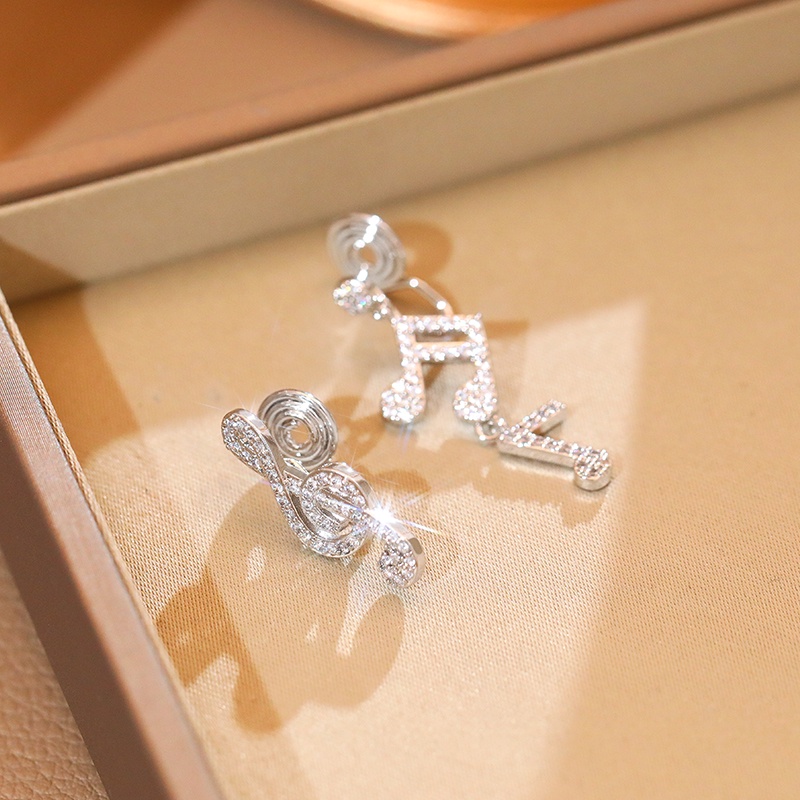 [Jiudolan] Khuyên Tai Bạc Sterling Dáng Dài Không Đối Xứng Mặt Hình Nốt Nhạc Thời Trang Cho Nữ