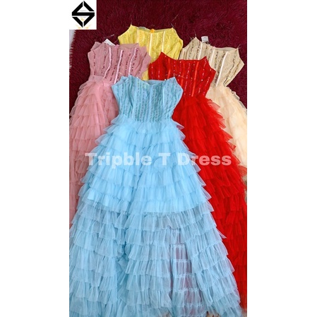 Đầm maxi TRIPBLE T DRESS cúp xếp tầng kết cườm - size M/L - MS348V