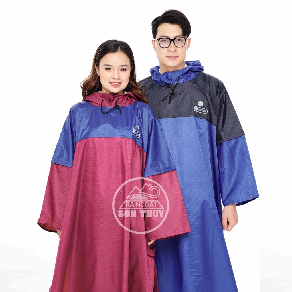 Áo mưa cài cạnh Sơn Thủy, áo mưa choàng cánh dơi vải dù vân tổ ong siêu nhẹ K7 CD
