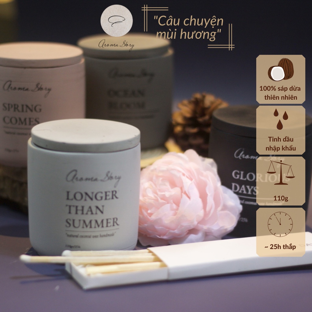 Nến Thơm Trang Trí, Cao Cấp, Tự Nhiên Aroma Story Hương Chanh, Đào, Bạc Hà Sunday Morning Size 100g - 200g