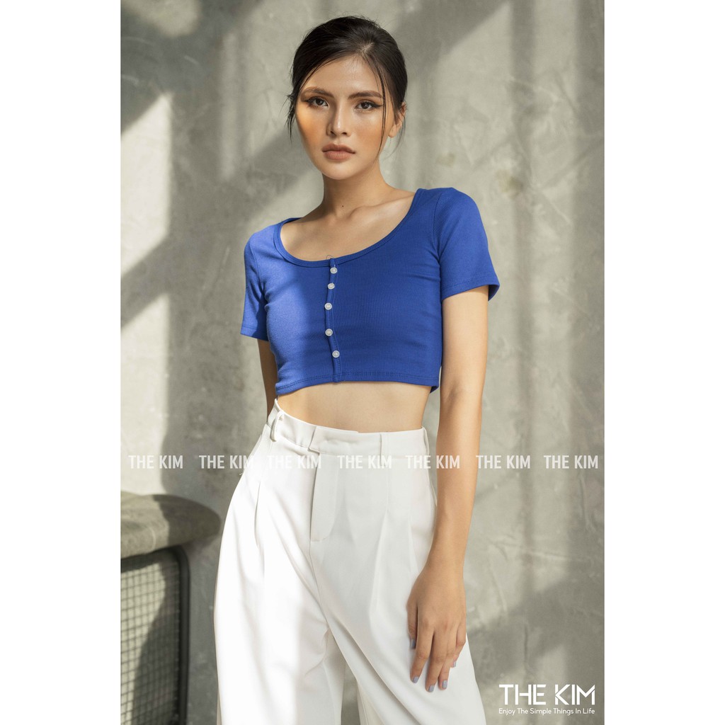 Áo Croptop Len tăm cúc ngực , áo thun tăm ngắn tay cổ tròn trơn basic nữ | BigBuy360 - bigbuy360.vn