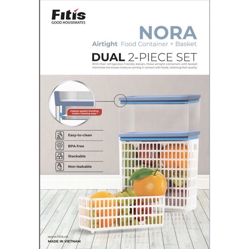 [CHÍNH HÃNG✨] Bộ hộp thực phẩm tươi sống và rả đông Fitis NORA DUAL SET FS-05E1 (Nora Set 2 lưới)