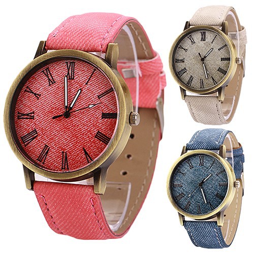 Đồng hồ mặt tròn dây đeo denim cổ điển cho nam/nữ | BigBuy360 - bigbuy360.vn