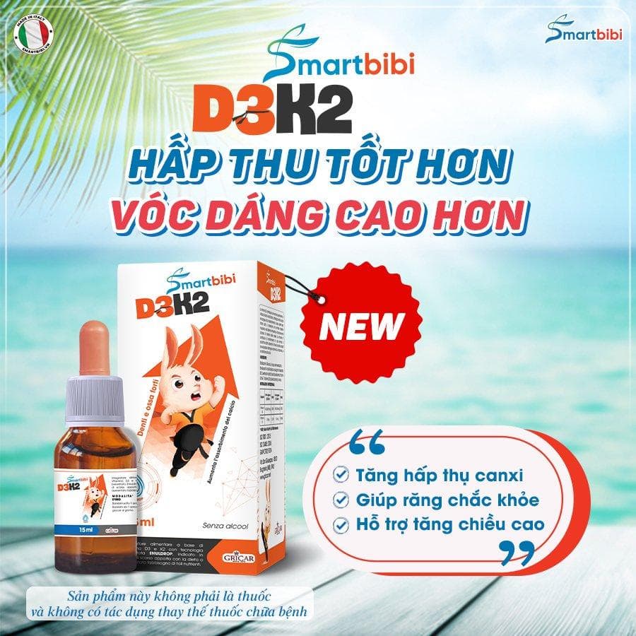 Smartbibi D3K2 Siro bổ sung vitamin giúp bé tăng sức đề kháng hấp thu canxi duy trì hệ xương răng chắc khỏe