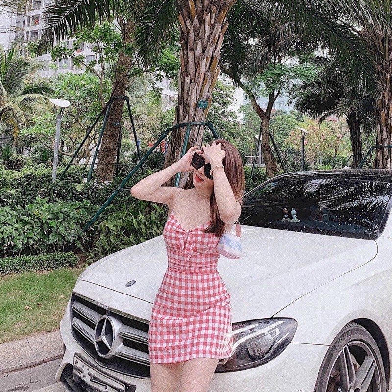 [Mã FAMAYWA2 giảm 10K đơn 50K] ĐẦM HAI DÂY NƠ SỌC CARO | BigBuy360 - bigbuy360.vn