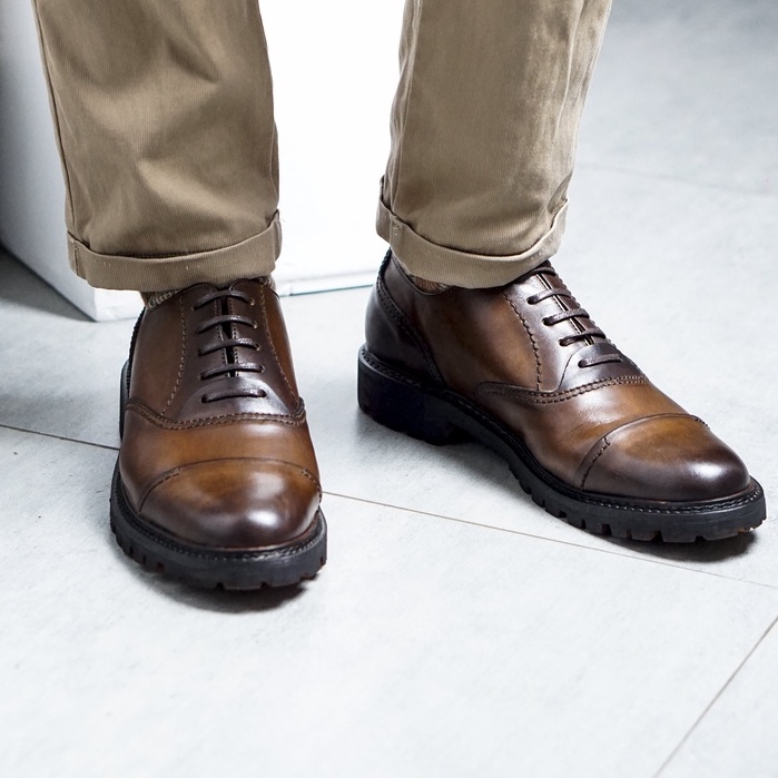 Giày da nam  công sở OXFORD đánh màu thủ công patina cánh dán da bò thật