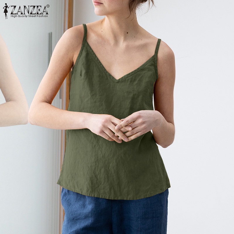 Zanzea Áo Hai Dây Cổ Chữ V Xẻ Tà Quyến Rũ Cho Nữ