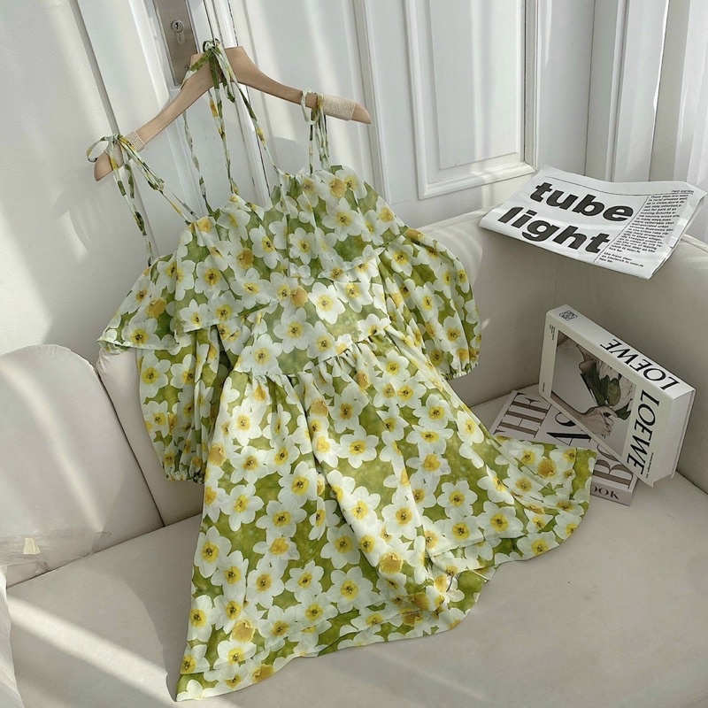 ĐẦM HOA VÀNG BÈO  RỚT VAI✨ ( có sẵn ) | BigBuy360 - bigbuy360.vn