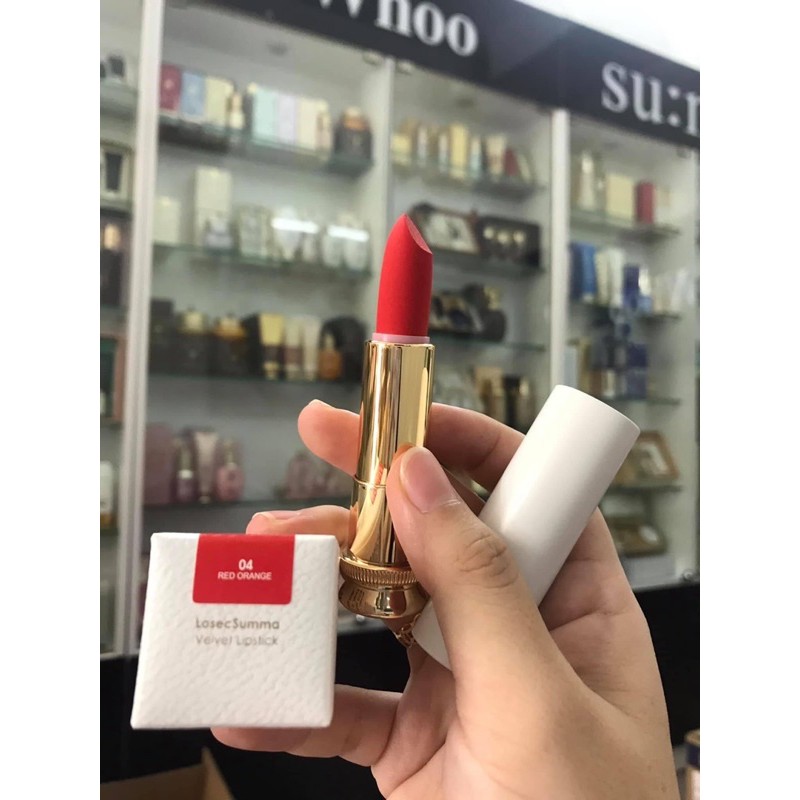 Xả lỗ giá sốc son mịn lì Su:m37 Losecsumma Velvet Lipstick 04 màu đỏ cam/ quà tặng ý nghĩa cho phụ nữ