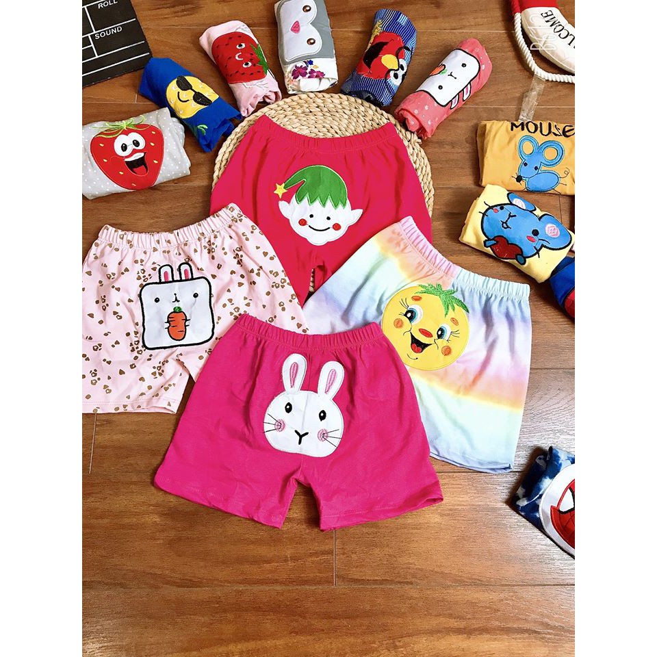 Set 5 Quần chục bé trai, bé gái mông thêu thú chất cotton thấm hút mồ hôi